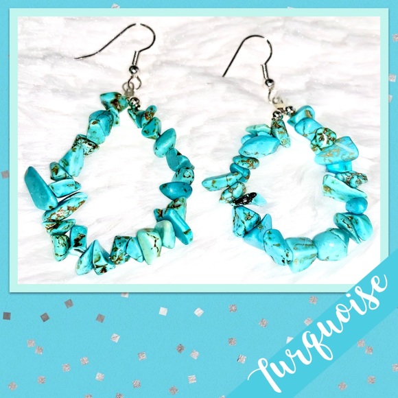 Native American Turquoise Sterling Silver Hoop Earrings NWOT (Turquoise Blue) - Picture 4 of 5